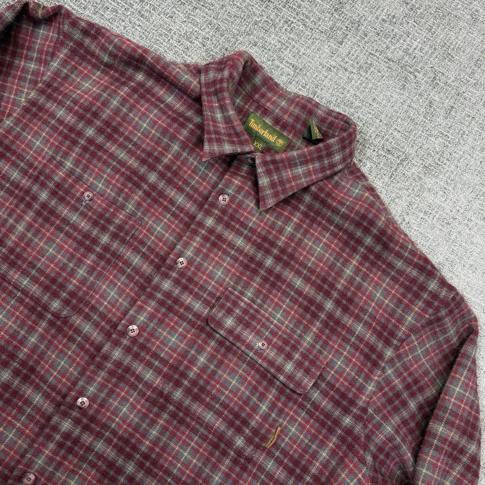 Vintage‎ Timberland Flannel Shirt Men's XXL Red Blue Plaid Wool Blend Hong Kong